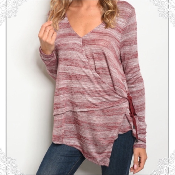 Burgundy Long Sleeve Wrap Top - Picture 5 of 11